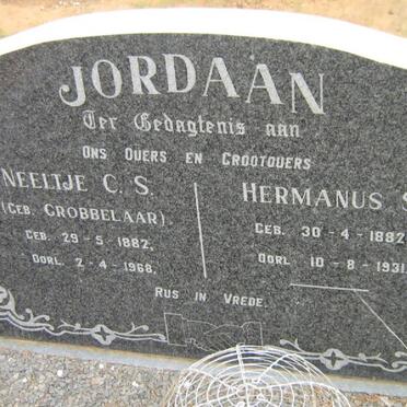 JORDAAN Hermanus S. 1882-1931 &amp; Neeltje C.S. GROBBELAAR 1882-1968