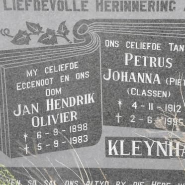 KLEYNHANS Jan Hendrik Olivier 1898-1983 &amp; Petrus Johanna CLASSEN 1912-1995