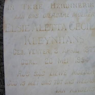 KLEYNHANS Elsie Aletta Cecilia nee VENTER 1877-1954