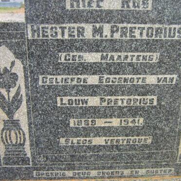 PRETORIUS Hester M. nee MAARTENS 1889-1941