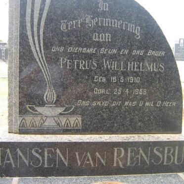 RENSBURG Petrus Willhelmus, Jansen van 1910-1956