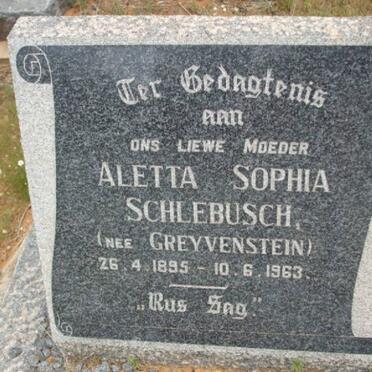 SCHLEBUSCH Aletta Sophia nee GREYVENSTEIN 1895-1963