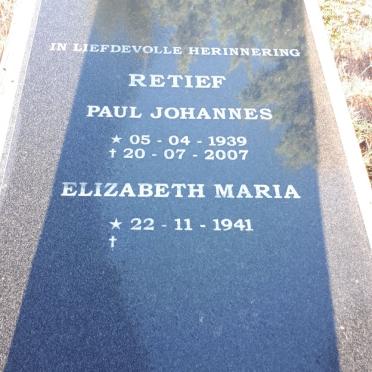 RETIEF Paul Johannes 1939-2007 &amp; Elizabeth Maria 1941-