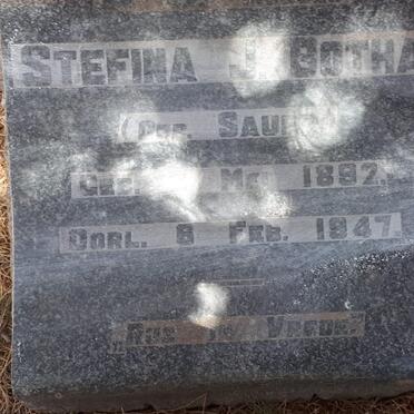 BOTHA Stefina J. nee SAUER 1892-1947