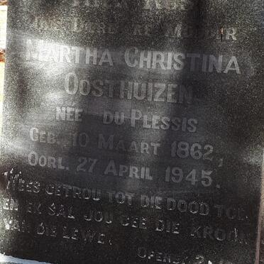 OOSTHUIZEN Martha Christina nee DU PLESSIS 1862-1945