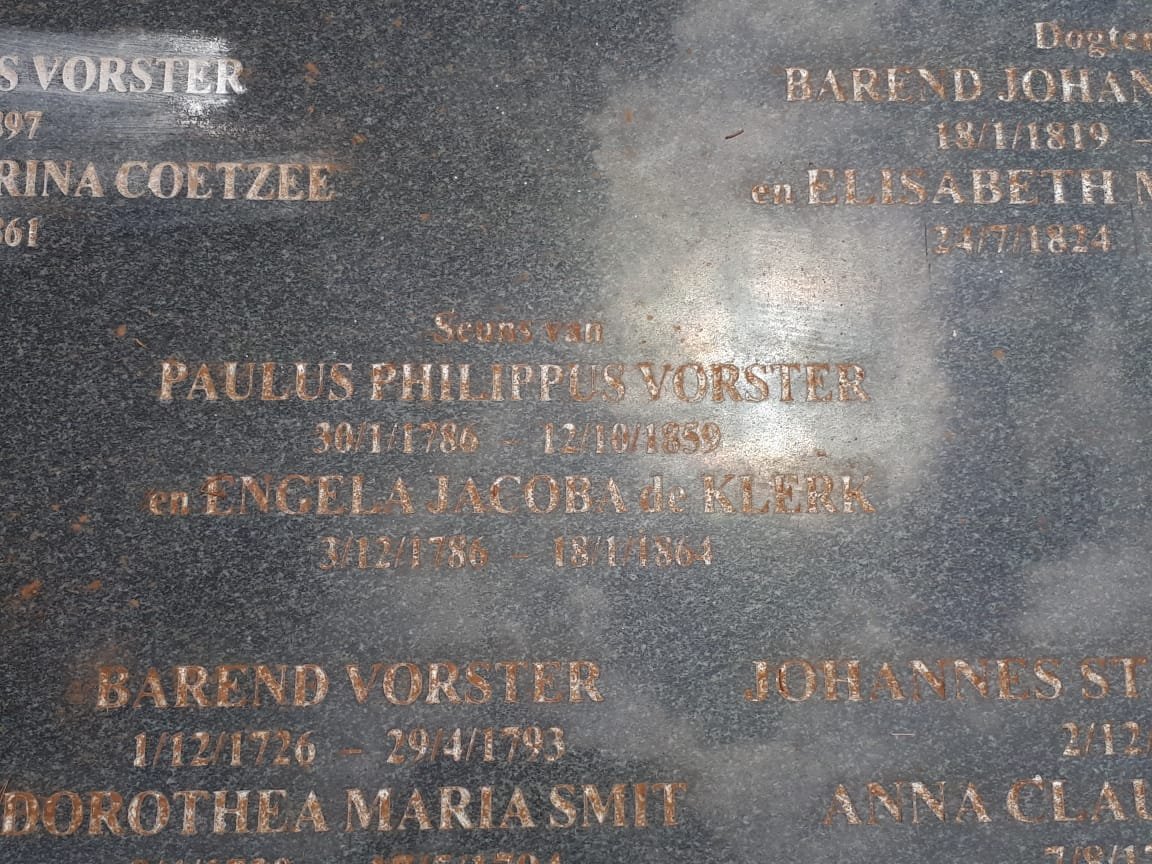 VORSTER Paulus Philippus 1786-1859 &amp; Engela Jacoba DE KLERK 1786-1864