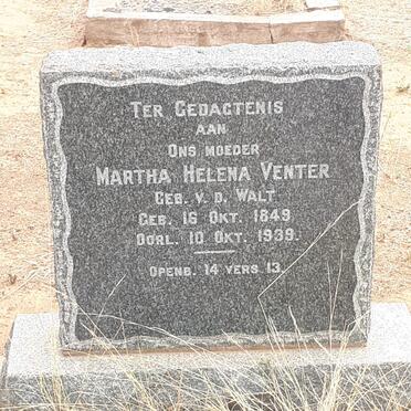VENTER Martha Helena nee V.D. WALT 1849-1939