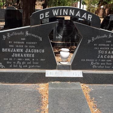 WINNAAR Benjamin Jacobus Johannes, de 1921-1987 &amp; Susara Jacoba KRUGER 1921-1978