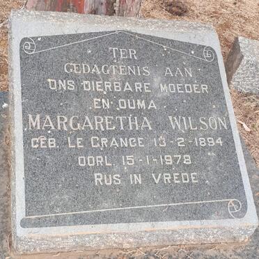 WILSON Margaretha nee LE GRANGE 1894-1978