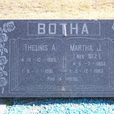 BOTHA Theunis A 1899-1981 &amp; Martha J BEZUIDENHOUT 1904-1983