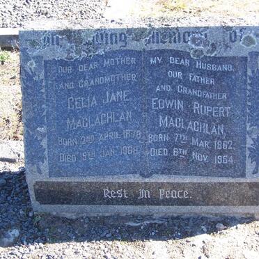 MACLACHLAN Edwin Rupert 1862-1954 &amp; Celia Jane 1878-1968
