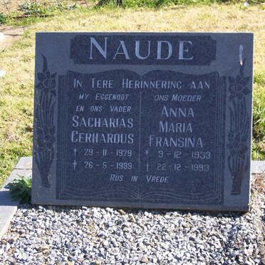 NAUDE Sacharias Gerhardus 1929-1989 &amp; Anna Maria Fransina 1933-1993