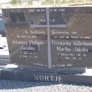 NORTJE Johannes Phillipus Jacobus 1914-1994 &amp; Petronella Wilhelmina Martha Jacoba BOTHA 1923-1990