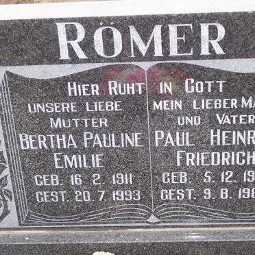 RÖMER Paul Heinrich Friedrich 1901-1983 &amp; Bertha Pauline Emilie 1911-1993