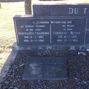 TOIT Stephanus Francois, du 1897-1966 &amp; Cornelia Hester 1907-1992 :: VISSER Johanna Sophia nee DU TOIT 1934-1999