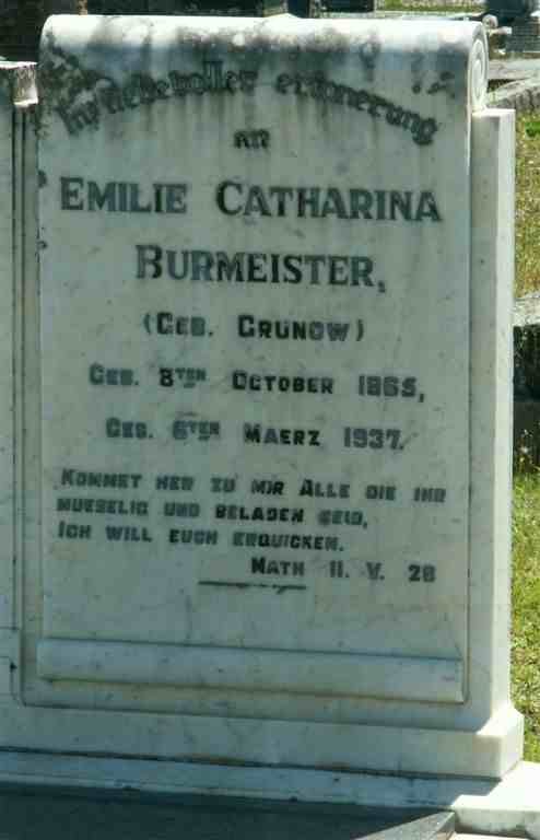 BURMEISTER  Emilie Catharina nee GRUNOW 1865-1937