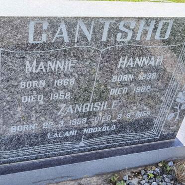 GANTSHO Mannie 1868-1958 :: GANTSHO Hannah 1898-1982 :: GANTSHO Zandisile 1958-1958