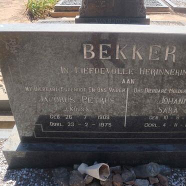 BEKKER Jacobus Petrus 1909-1975 &amp; Johanna Sara J. 1920-1990