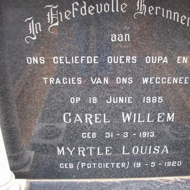 JAGER Carel Willem, de 1913-1985 &amp; Myrtle Louisa POTGIETER 1920-1985