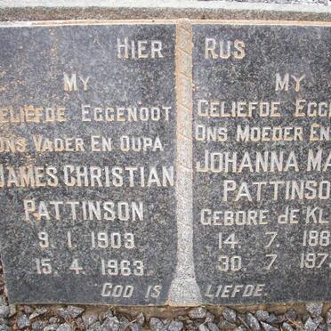 PATTINSON James Christian 1903-1963 &amp; Johanna Maria DE KLERK 1889-1973