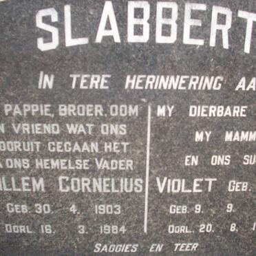 SLABBERT Willem Cornelius 1903-1984 &amp; Violet BURTON 1905-1970