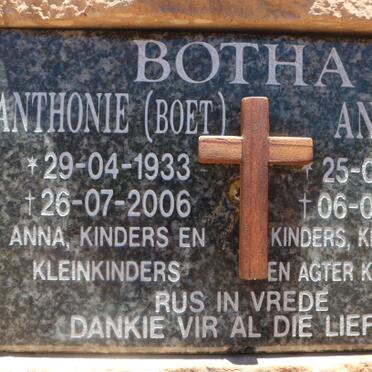 BOTHA  Anthonie 1933-2006 &amp; Anna 1935-2019