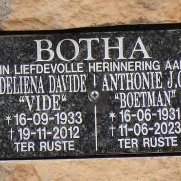 BOTHA Anthonie J.C. 1931-2023 &amp; Deliena Davide 1933-2012