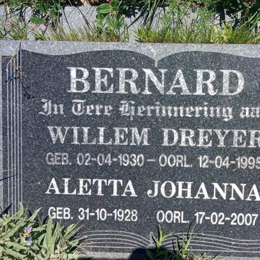 BERNARD Willem Dreyer 1930-1995 &amp; Aletta Johanna 1928-2007