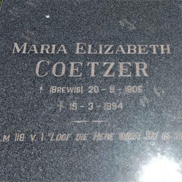 COETZER Maria Elizabeth nee BREWIS 1906-1994