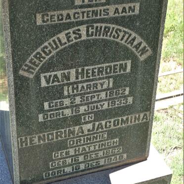 HEERDEN Hercules Christiaan, van 1862-1933 &amp; Hendrina Jacomina HATTINGH 1862-1940