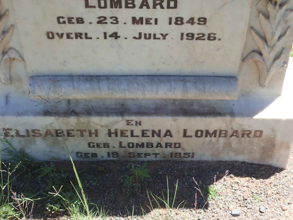 LOMBARD Antonie Christoffel 1849-1926 &amp; Elisabeth Helena LOMBARD 1851-