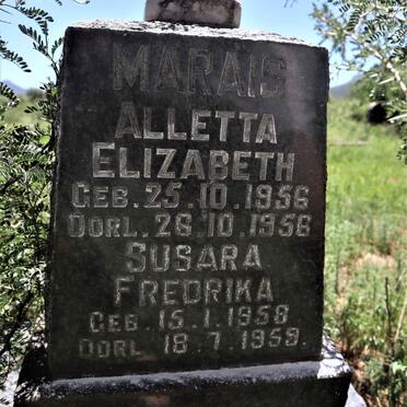 MARAIS Alletta Elizabeth 1956-1956 :: MARAIS Susara Fredrika 1958-1959