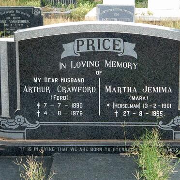 PRICE Arthur Crawford 1890-1976 :: PRICE Martha Jemima nee HERSELMAN 1901-1995