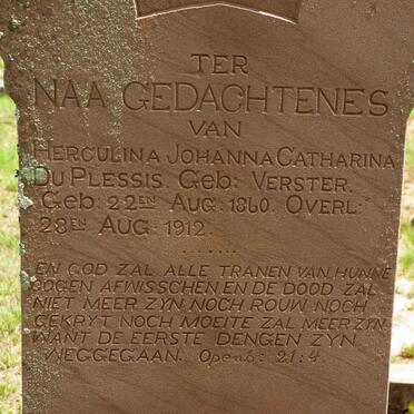 PLESSIS Herculina Johanna Catharina nee VERSTER 1860-1912