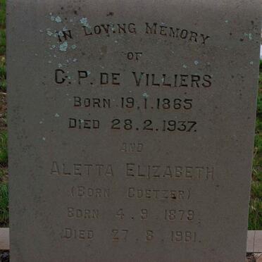 VILLIERS C.P., de 1865-1937 &amp; Aletta Elizabeth COETZER 1879-1961