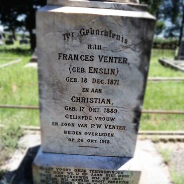 VENTER Frances nee ENSLIN 1871-1918 :: VENTER Christian 1889-1918