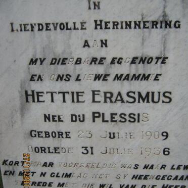 ERASMUS Hettie nee DU PLESSIS 1909-1936