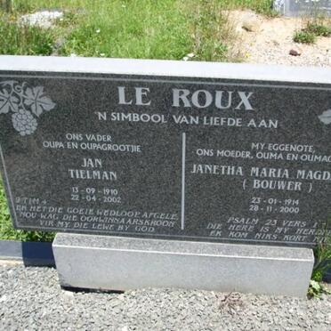 ROUX Jan Tielman, le 1910-2002 &amp; Janetha Maria Magdalena BOUWER 1914-2000