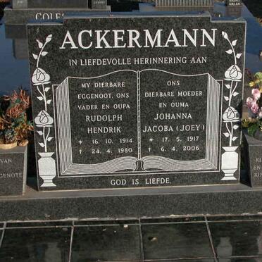 ACKERMANN Rudolph Hendrik 1914-1980 &amp; Johanna Jacoba 1917-2006