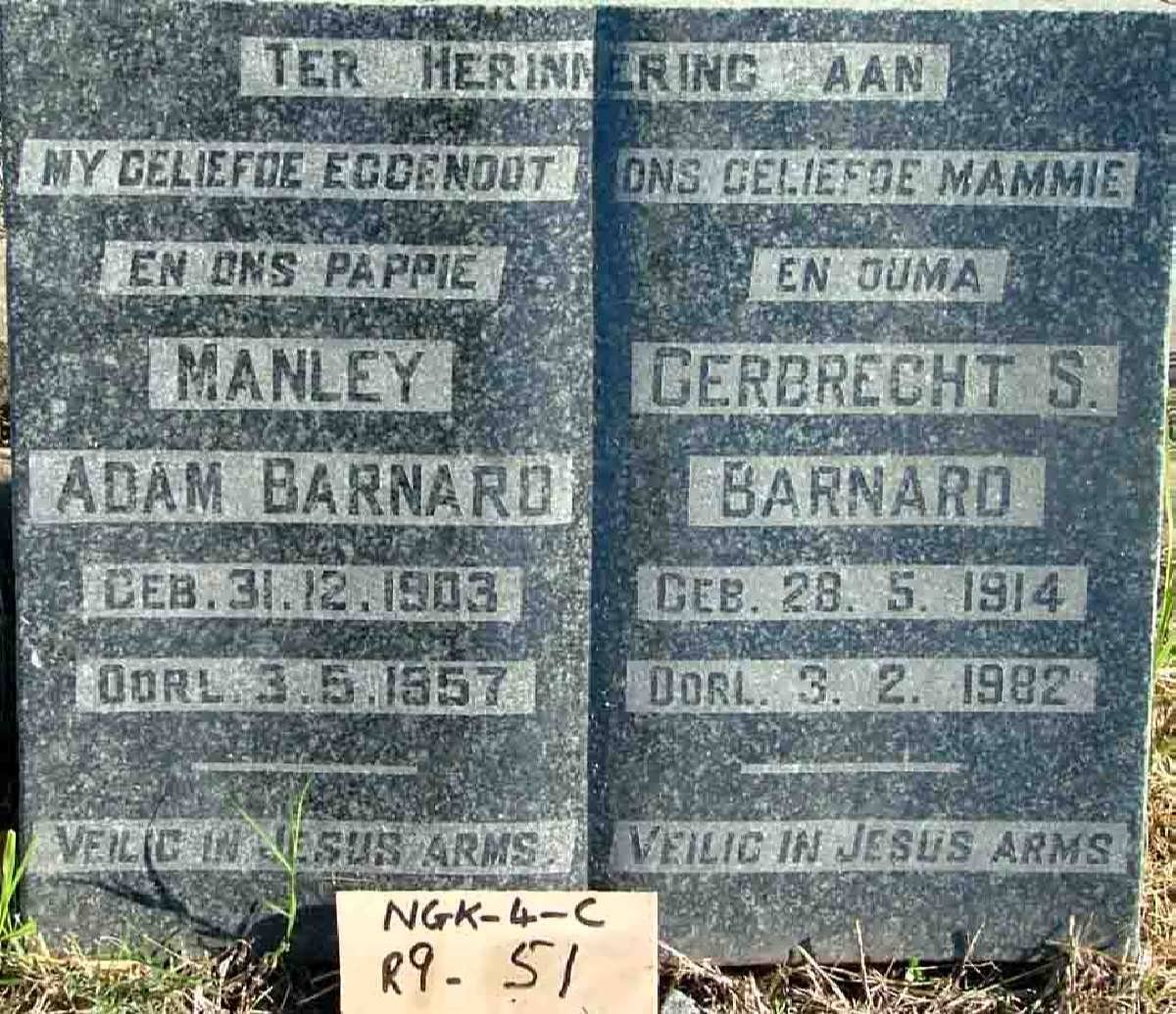 BARNARD Manley Adam 1903-1957 &amp; Gerbrecht S. 1914-1982