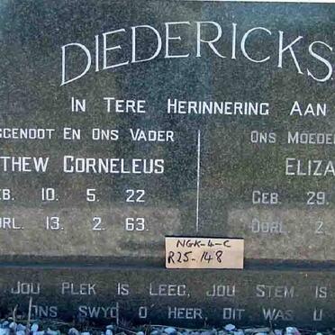 DIEDERICKS Matthew Corneleus 1922-1963 &amp; Elizabeth 1922-1988