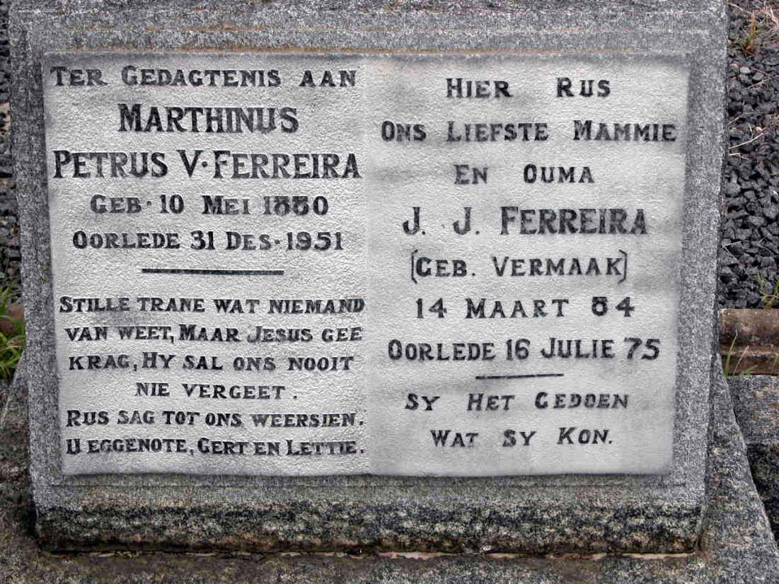 FERREIRA Petrus V. 1880-1951 &amp; J.J. VERMAAK 1884-1975