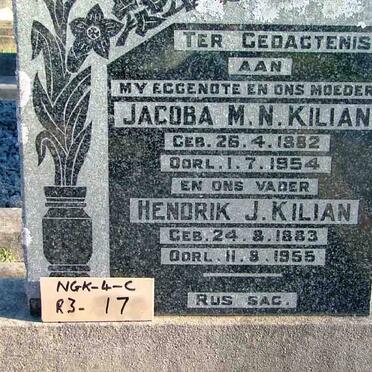 KILIAN Hendrik J. 1883-1955 &amp; Jacoba M.N. 1882-1954