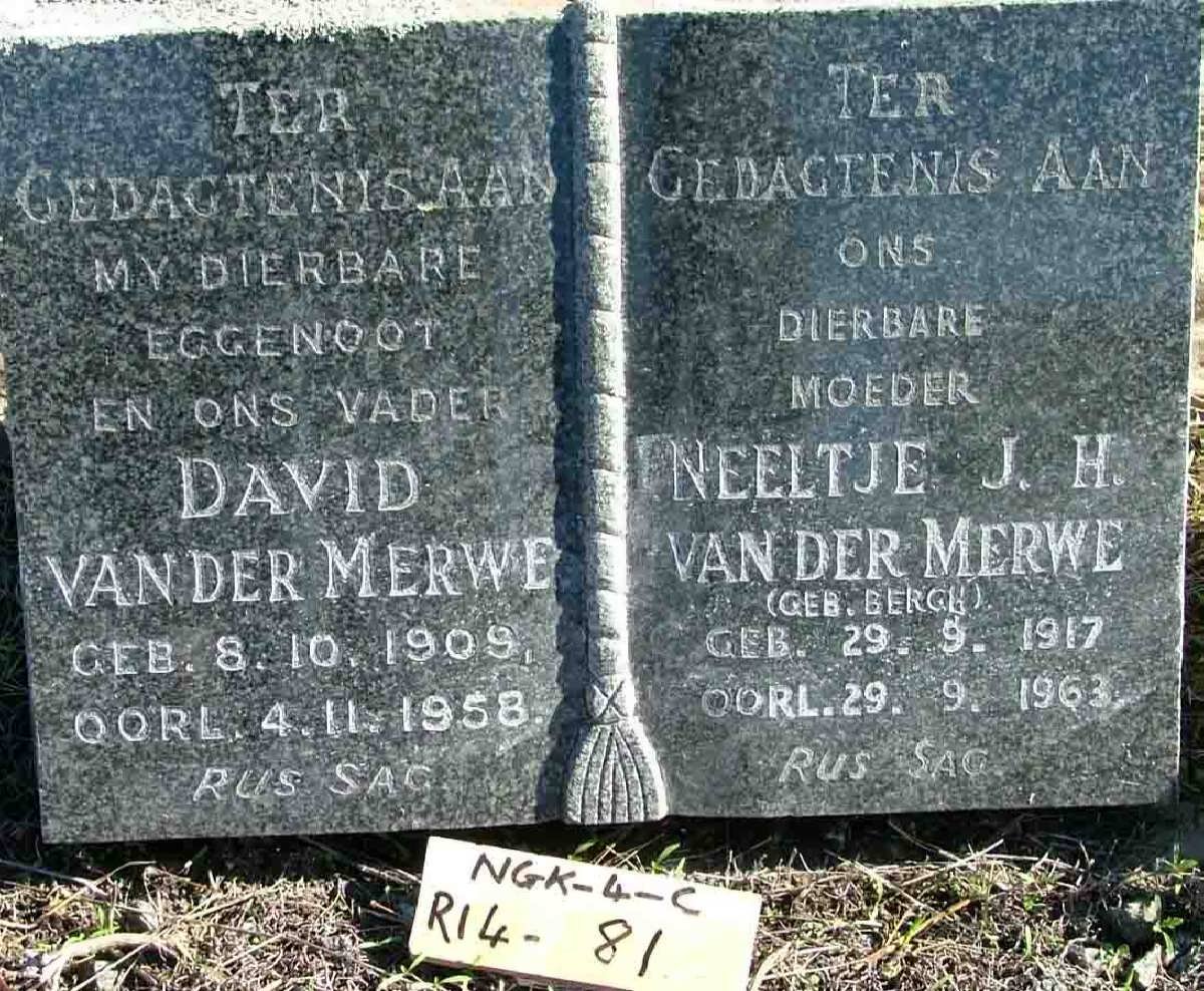 MERWE David, van der 1909-1958 &amp; Neeltje J.H. BERGH 1917-1963