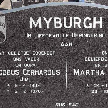 MYBURGH Jacobus Gerhardus 1907-1978 &amp; Martha Jacoba 1919-1998