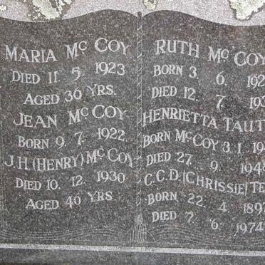 McCOY J.H. -1930 &amp; Maria -1923 :: TEE C.C.D.1897-1974 :: McCOY Jean - 1922 :: McCOY Ruth 1928-1933 