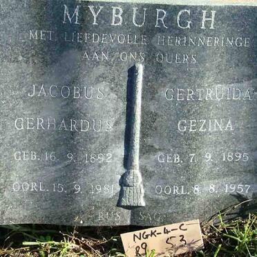 MYBURGH Jacobus Gerhardus 1892-1981 &amp; Gertruida Gezina 1895-1957