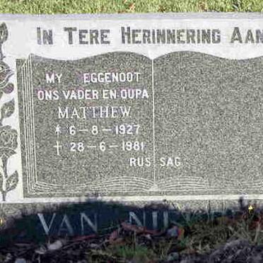 NIEKERK Matthew, van 1927-1981