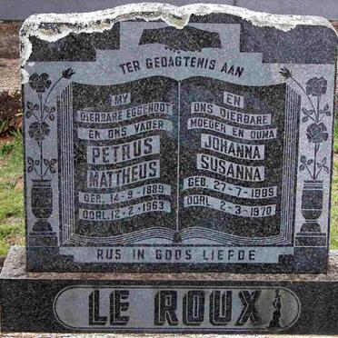 ROUX Petrus Mattheus, le 1889-1963 &amp; Johanna Susanna 1889-1970