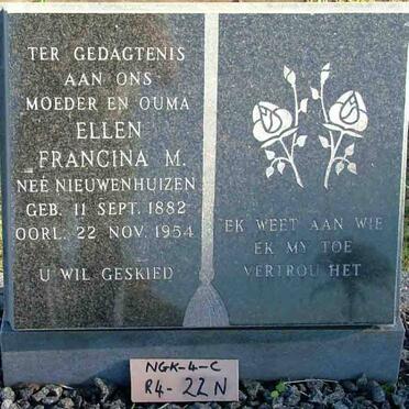 RIJST Ellen Francina M., van der nee NIEUWENHUIZEN 1882-1954